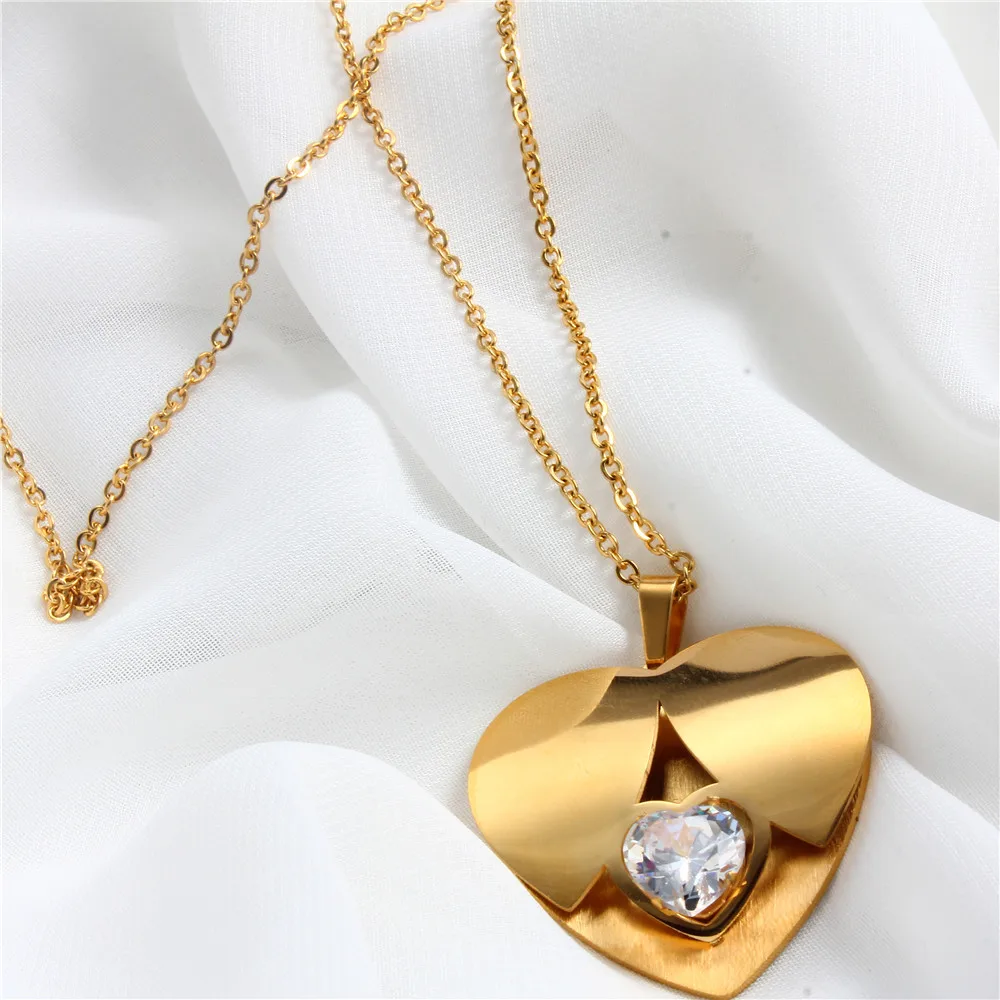 OUFEI stainless steel fashion heart zircon gift bridal jewelry sets for women african earrings and necklaces set for party - Image 4