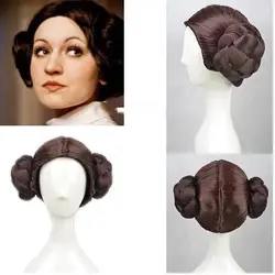 Аниме Звездные войны Принцесса Leia Organa Solo парик короткий коричневый Косплей парики волосы с двумя булочками + парик cap