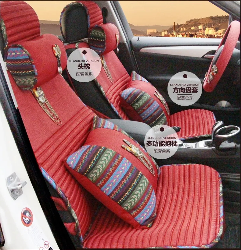 Роскошные богемные стильные универсальные чехлы для автомобильных сидений для женщин и девочек, стильные льняные автомобильные чехлы для всех сезонов