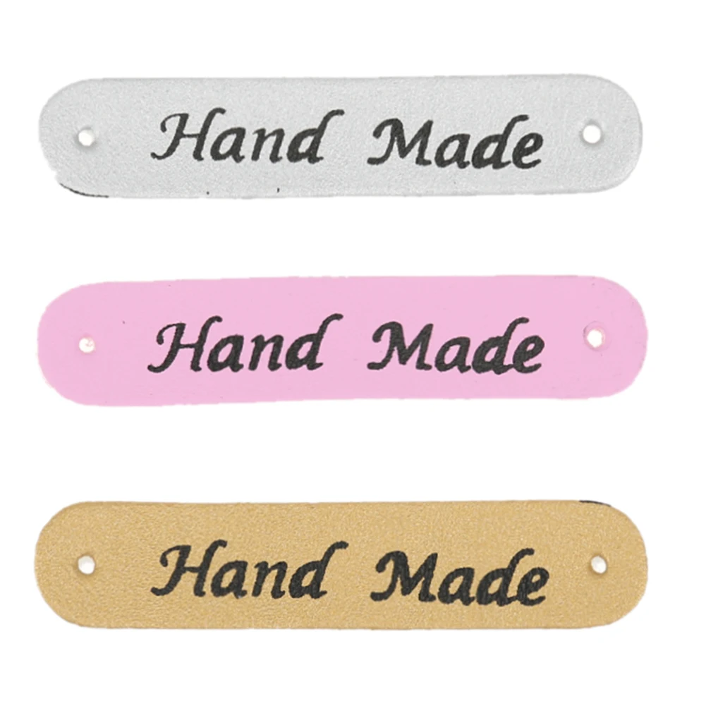 

20pcs Hand Made Labels PU Leather Tags On Clothes Garment Labels For Jeans Bags Shoes Sewing Accessories