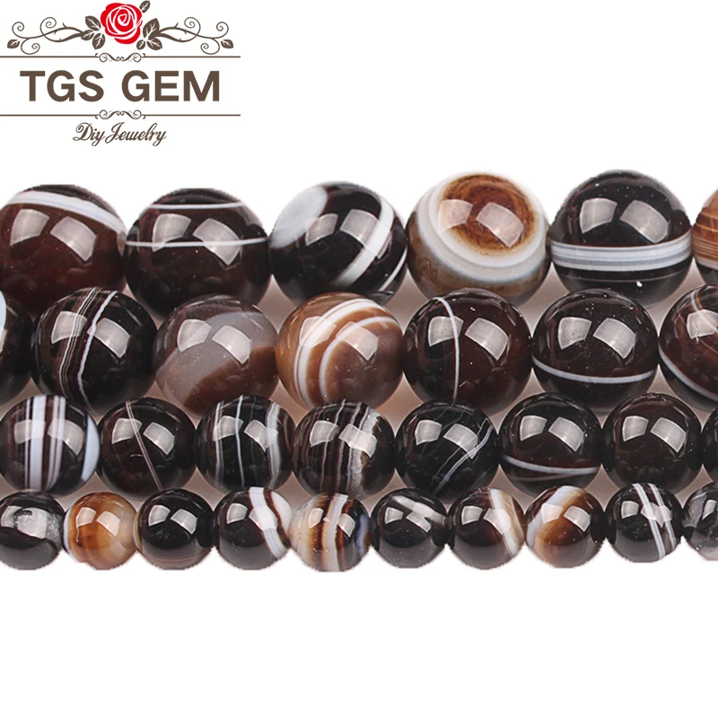 

Beads Natural Stone Coffee Stripe Brown Agates Round Loose Beads 4 6 8 10 12 14MM Handmade DIY Bracelet Necklace Jewelry Making