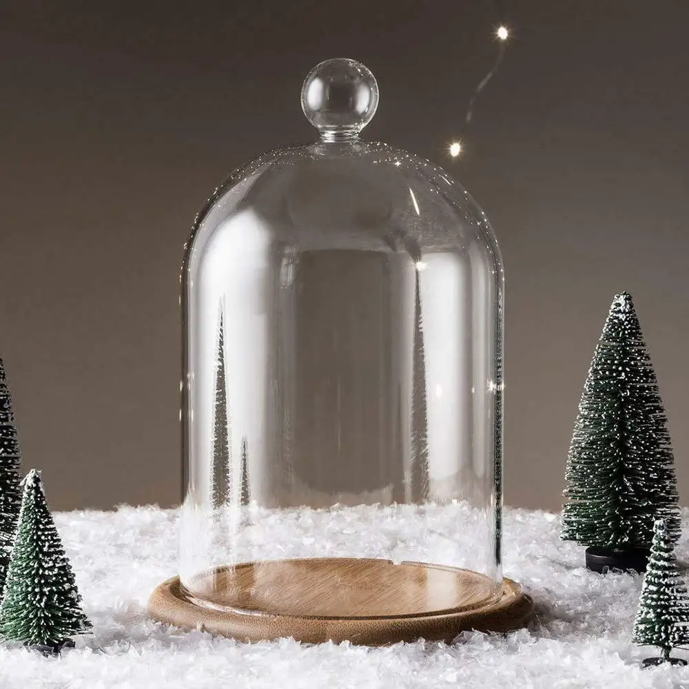

Manual DIY Vase Flower Glass Cover Wooden Base Aromatherapy Candle Dust Cover Flower Pot Landscape Home Decor Ornament