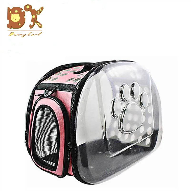 New Cat Carrier Bag Outdoor Dog Carrier Bag Foldable EVA Pet Kennel Puppy Dog Cat Outdoor Travel Shoulder Bag for Small Dog - Цвет: Pink transparent