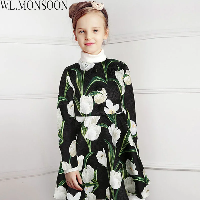 W. L. MONSOON/зимнее платье для девочек г. Брендовое платье принцессы с пуговицами, детские платья с тюльпанами для девочек, Рождественская одежда