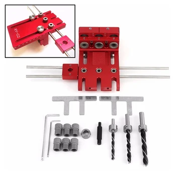 

SHGO-3 In 1 Woodworking Drill Guide Kit Locator Doweling Jig Joinery System Hole Puncher Set Aluminium Alloy