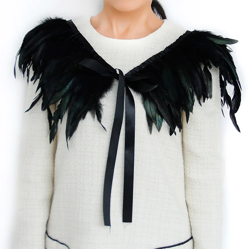 

Hand Made Black Feather Fake Collar Necklace Cape Shawl for Evening Fancy Dress Party