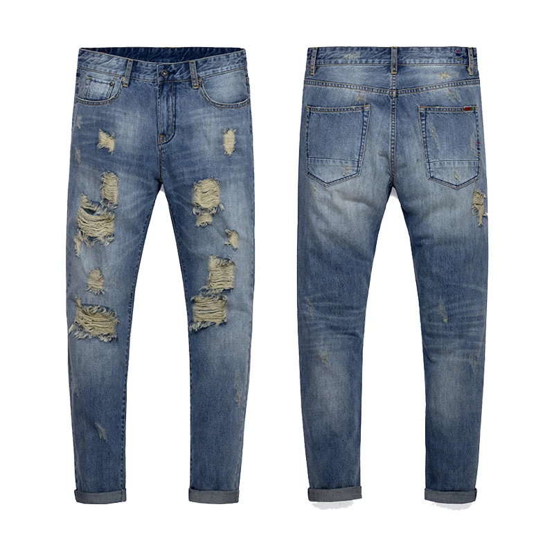 

2016 High Quality New Designer Fashion Men's Brand Pant Slim Biker Denim Ripped Overalls Distressed Trouser For Male Hots Jean