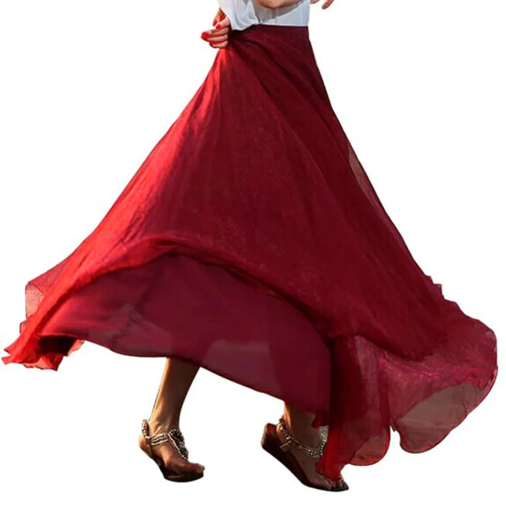 Ostrich летняя Длинная женская юбка богемный бренд шифоновая юбка макси Falda эластичная талия трапециевидная пляжная юбка из вуали D0935 - Цвет: Watermelon