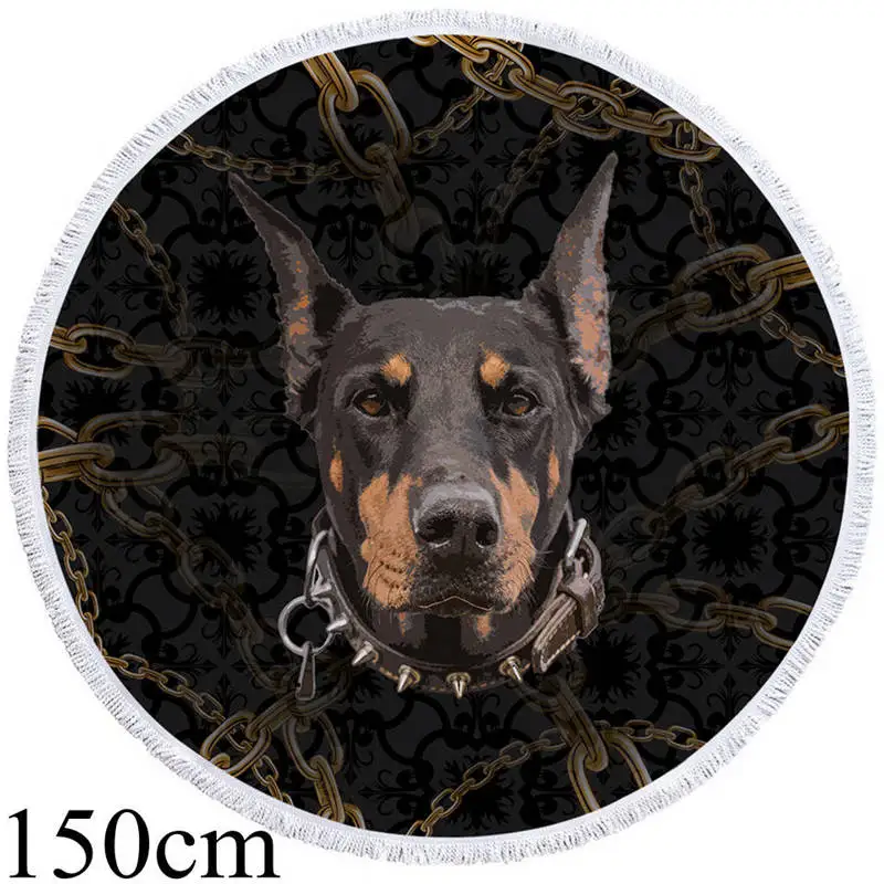 BeddingOutlet Doberman большое круглое пляжное полотенце 3D принт микрофибра банное полотенце сумка одеяло животное собака коврик для пикника drap de plage - Цвет: 001 Towel 150cm