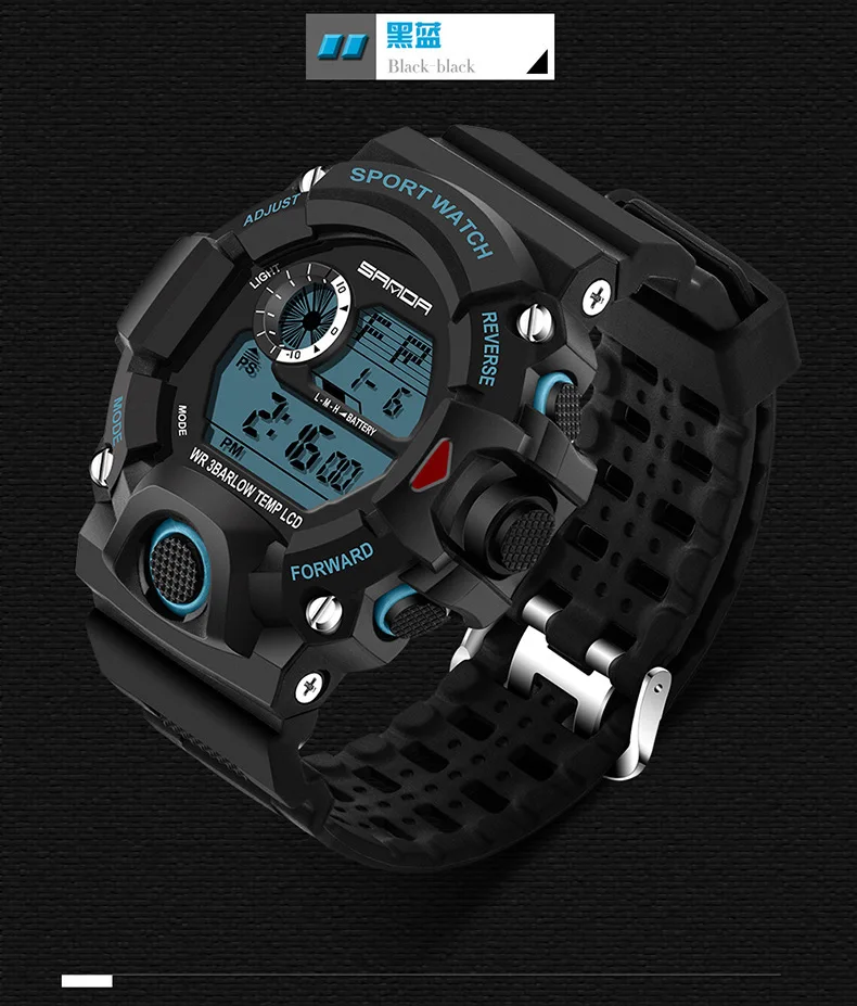 SANDA спортивные часы мужские часы водонепроницаемые светодиодный цифровые часы мужские часы Relogio Masculino Erkek Kol Saati 326 мужские часы - Цвет: Синий