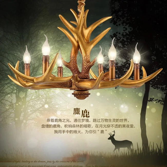 

Golden Antler Pendant Lights Fixture American Vintage Dining Room Droplight Coffee Shop Cafes Bar Restaurant Foyer Pendant Lamp