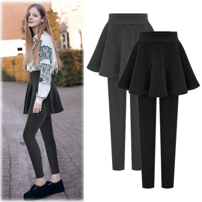 Autumn Winter Fashion Fake two pieces Pants College wind Casual Keep warm Thicken High Waist Chic Pencil Solid Plus Size | Женская