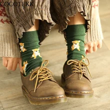 COCOTEKK, новинка, милые Мультяшные женские носки из чесаного хлопка, Женский Забавный подарок, Шиба-ину, кот, свинка, корги, милый животный узор