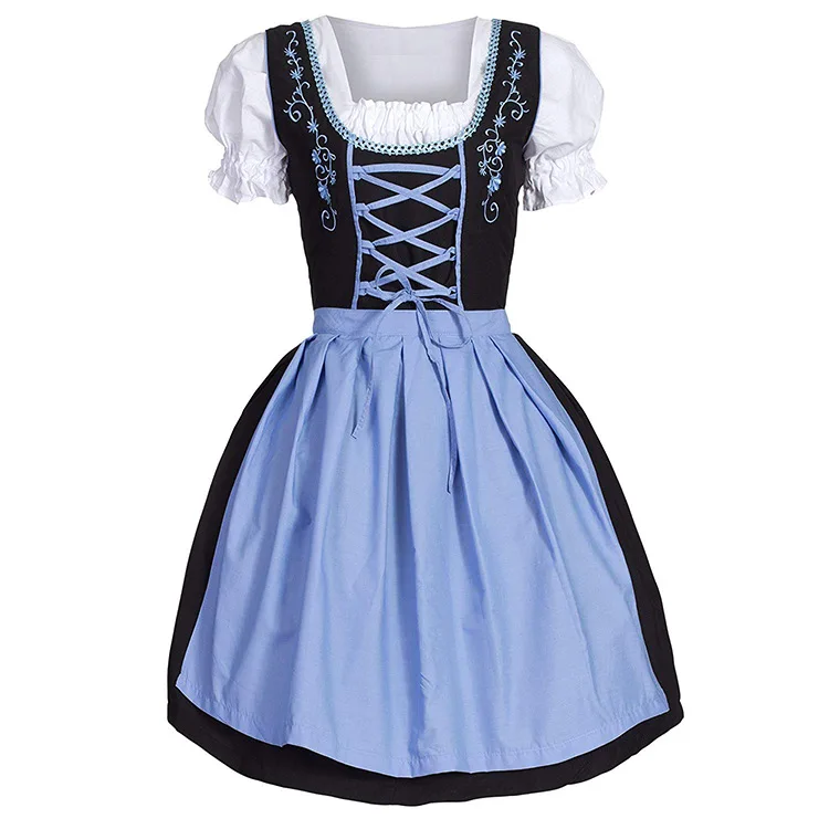 Женская Bavaria Oktoberfest Trachten Maid костюм спереди шнуровка фартук платье юбка Dirndl Fraulein Cos наряд для женщин 4XL 5XL - Цвет: Blue