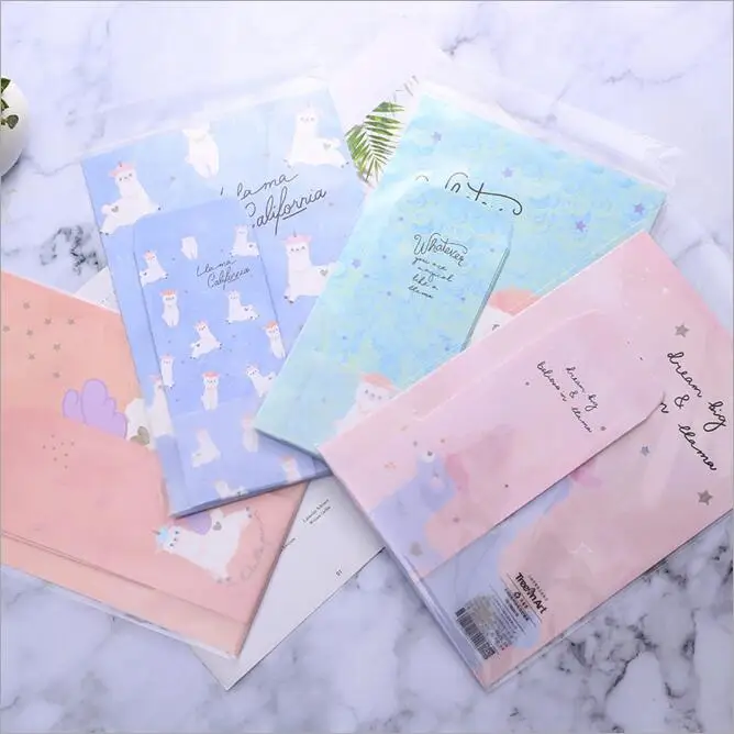 

Kawaii Cartoon Animal Alcapa 3pcs Envelope And 6pcs Letters Greeting Wish Envelope Scrapbooking Gift