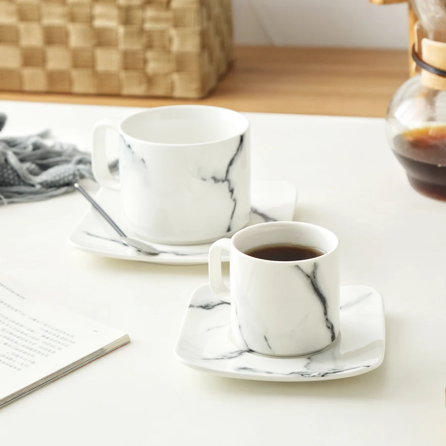 MUZITY керамическая кофейная чашка набор мраморная наклейка белая кофейная чашка с блюдцем керамические кружки для чая и блюдца