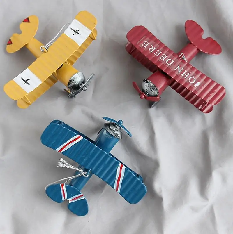 Retro Airplane Figurines Metal Plane Model Vintage Glider Airplane Home Decor Miniatures Blue