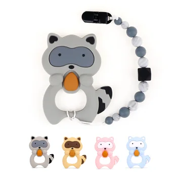 

TYRY.HU 1 set Raccon Teether With Pacifier Clips Silicone Teething Bead Soother Chain Teething Pain Relief Baby Gift BPA Free