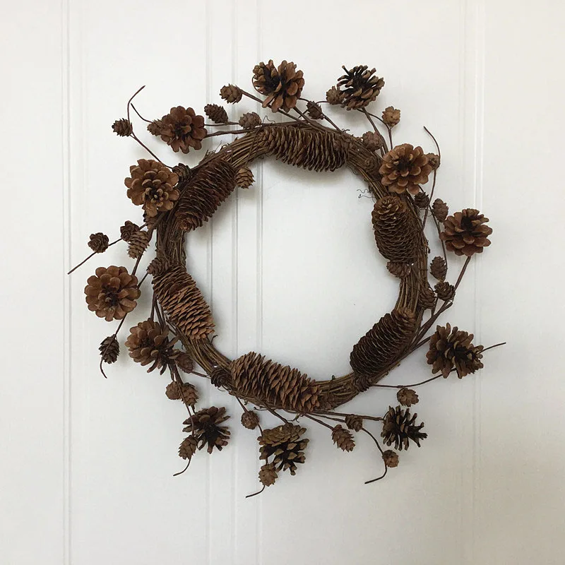 Artificial Pinecone Garland Door Hanging Ornaments Christmas Wreath for Home Decor Hogard
