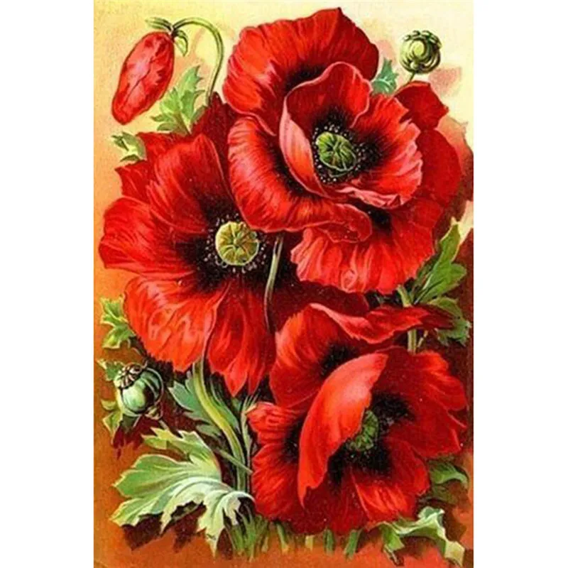 

25x30cm 5D DIY Diamond Embroidery Painting Mosaic Red Peony Round Diamond Cross Stitch Kits Rhinestones Beaded Embroidery