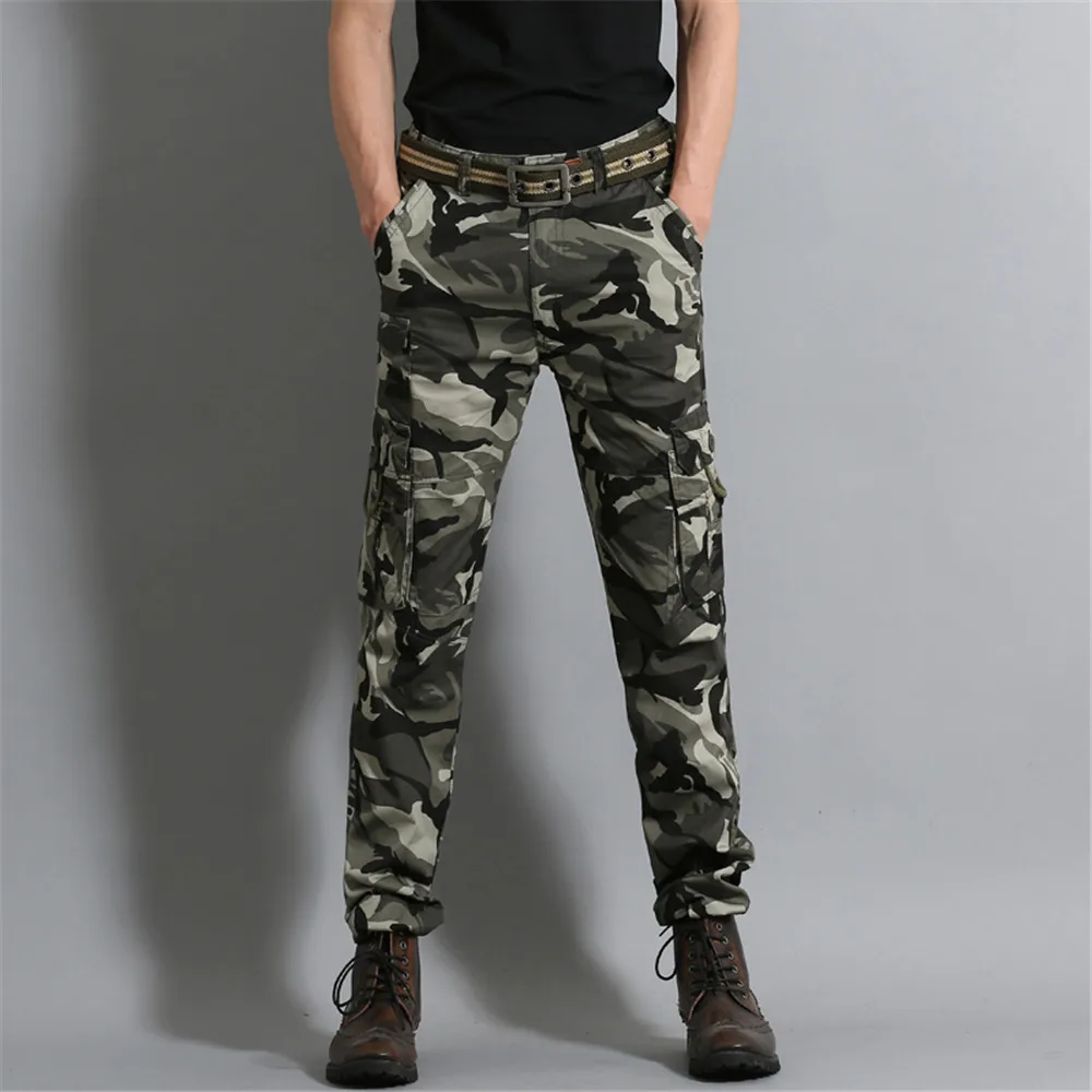 Mens Autumn Multi Pockets Comfortable Cargo Military Camouflage Pants ...