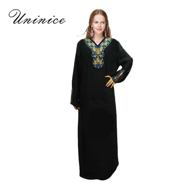 UNINICE 2017 новое мусульманское платье на Ближнем Востоке вышитое турецкое Abaya Дубай