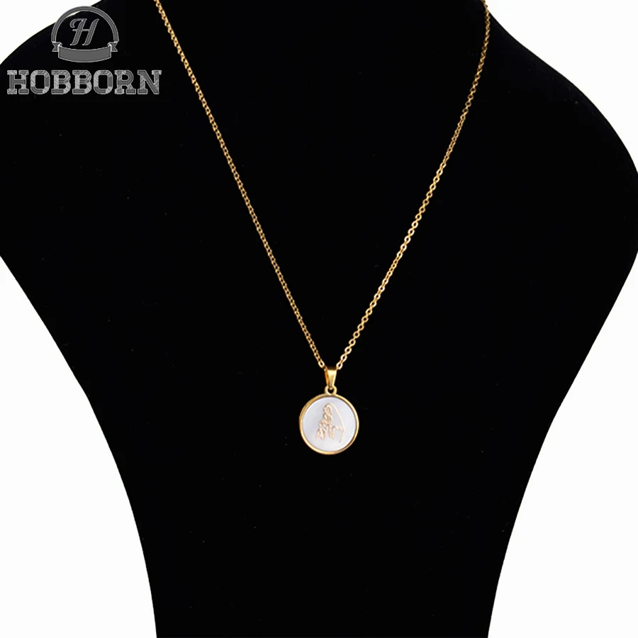 

HOBBORN Cute Women Necklace Stainless Steel Gold Color Virgin Mary Mother Baby Shell Pendant Female Necklaces Religious Jewelry