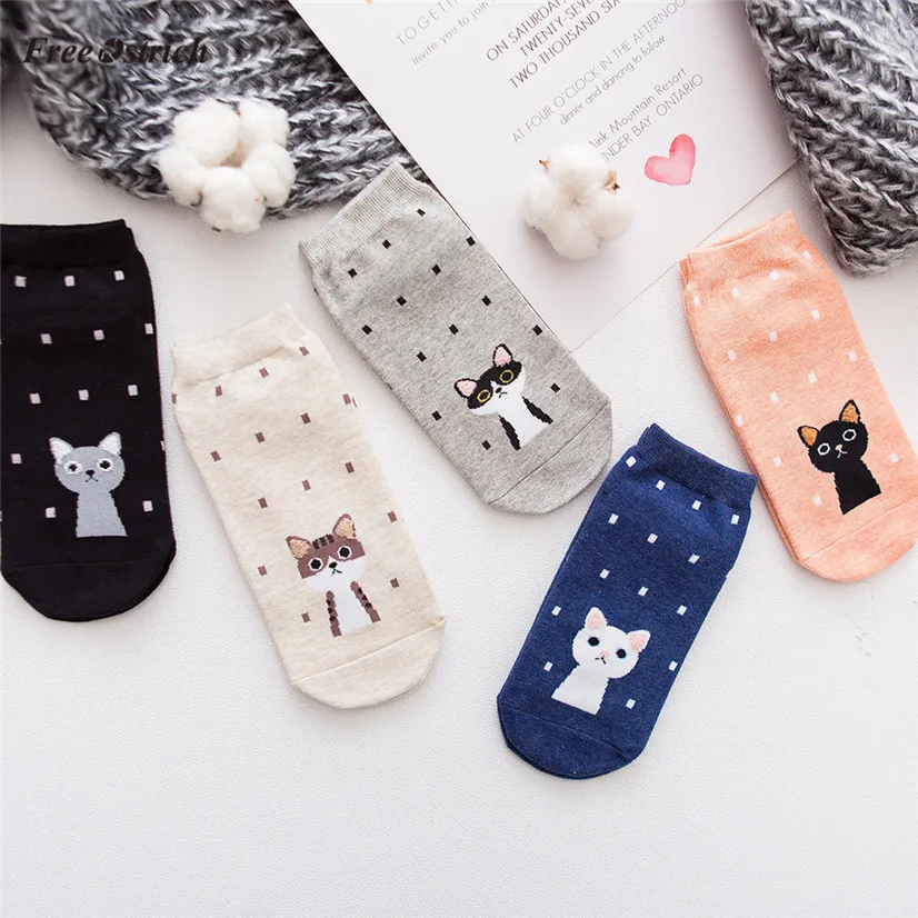 Gratis Burung Unta Lucu Kucing Cetak Kapas Kaus Kaki Wanita Musim