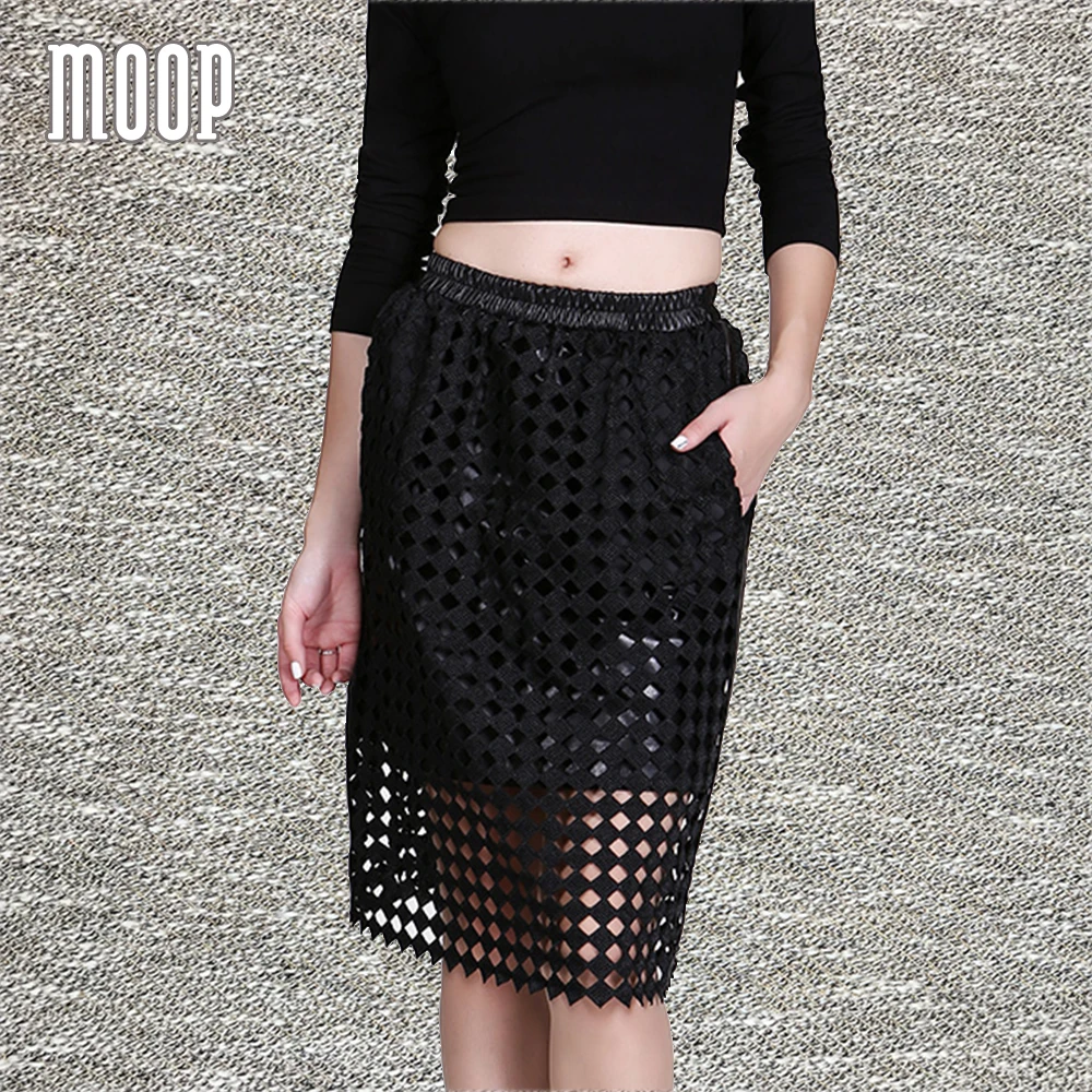Amercian style spring stretch waistband black lambskin leather skirts