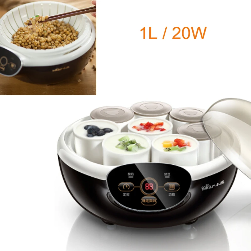 

C,Ceramic Micro-computer Intelligent Timing Yogurt Maker 1L 20W Home Automatic Natto Machine 8Ceramic Cups 125ml 220-240V