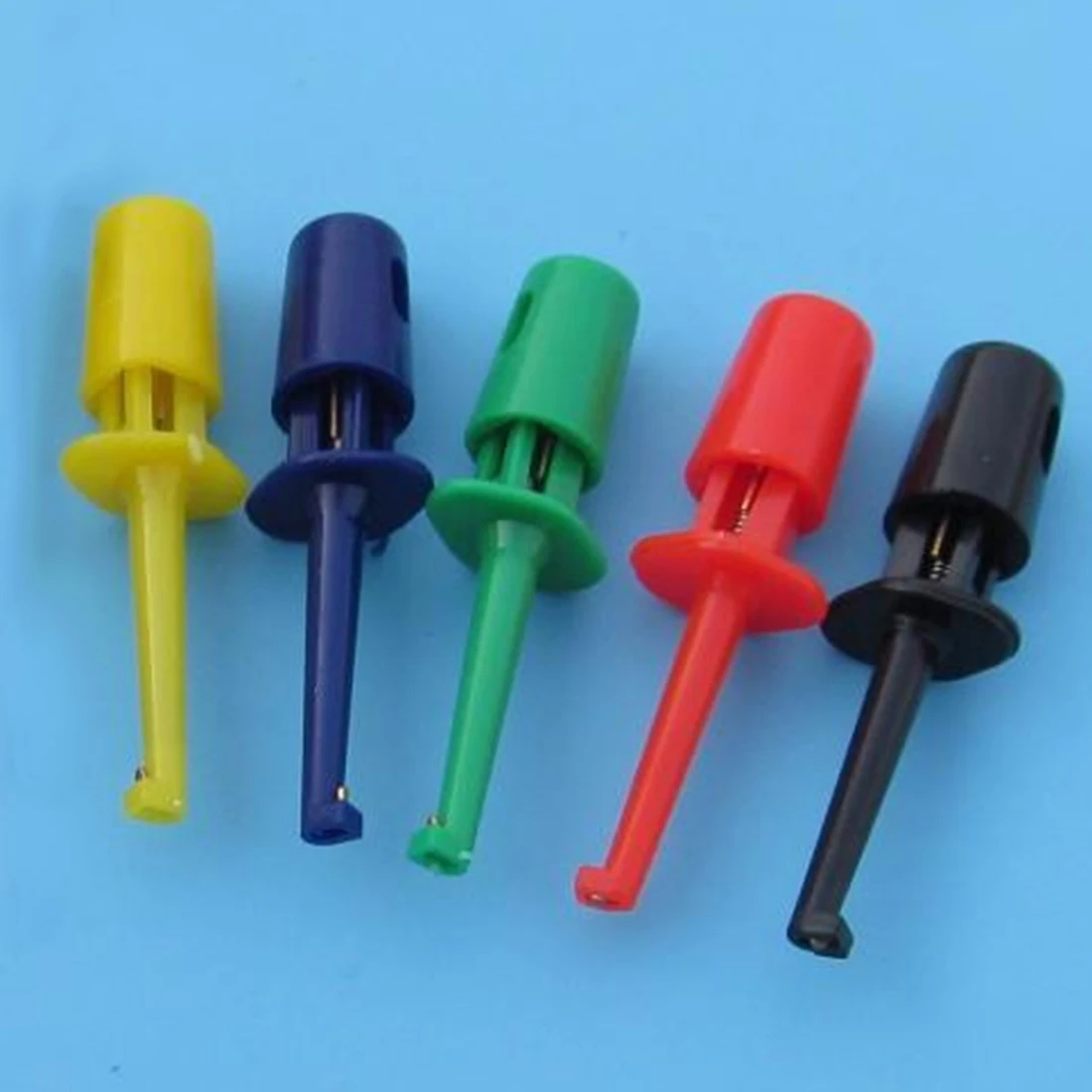 

Free Shipping 10pcs Multimeter Lead Wire Kit Test Hook Clip Electronic Mini Test Probe Set Red Yellow Blue Black Green