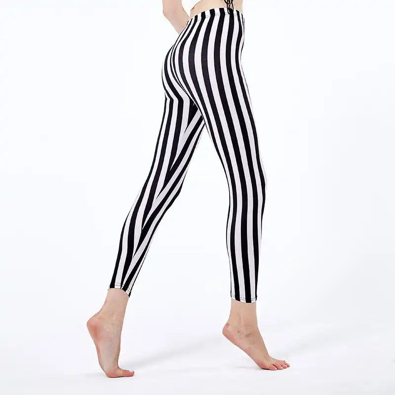 black and white vertical striped leggings