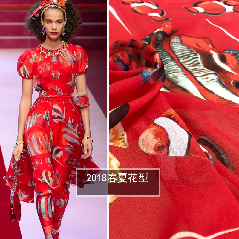 Новая шифоновая ткань с рисунком золотой рыбки 100% полиэстер усовершенствованная