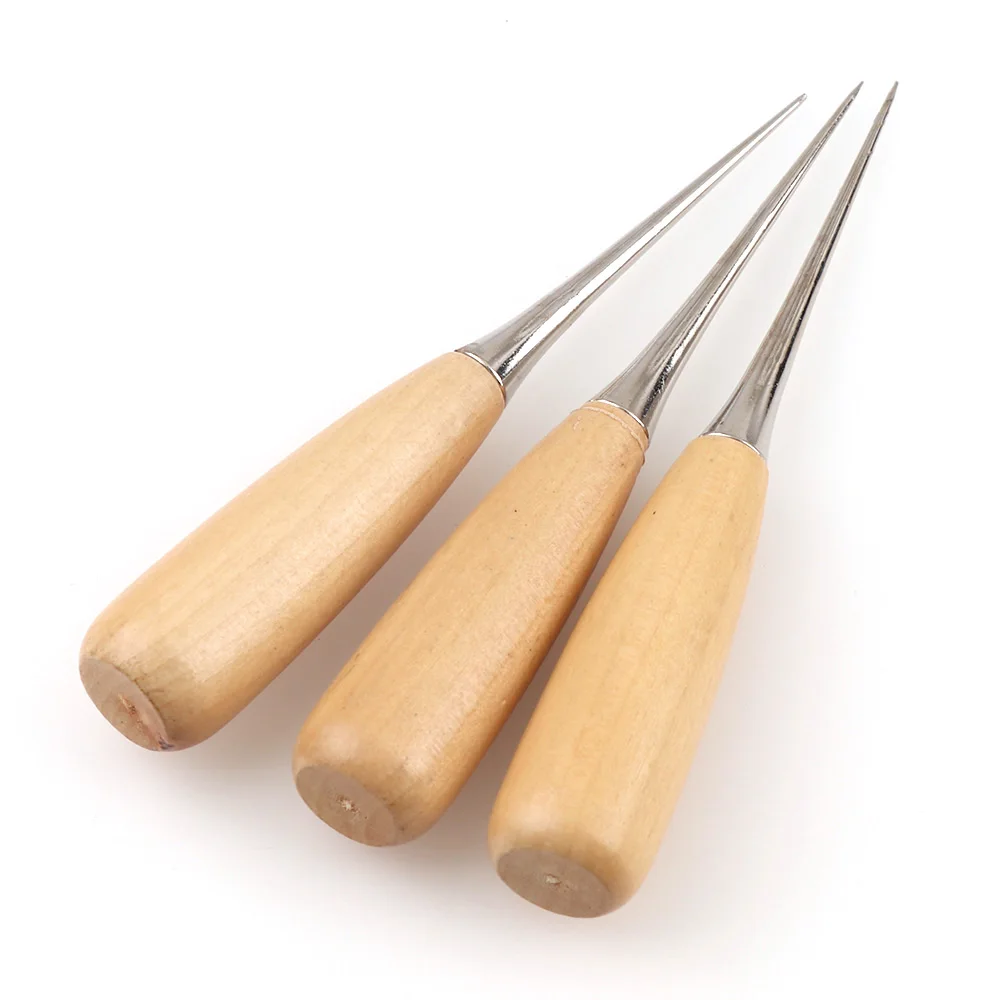 Buy 2PC Sharp Canvas Leather Sewing Awl Wood Handle