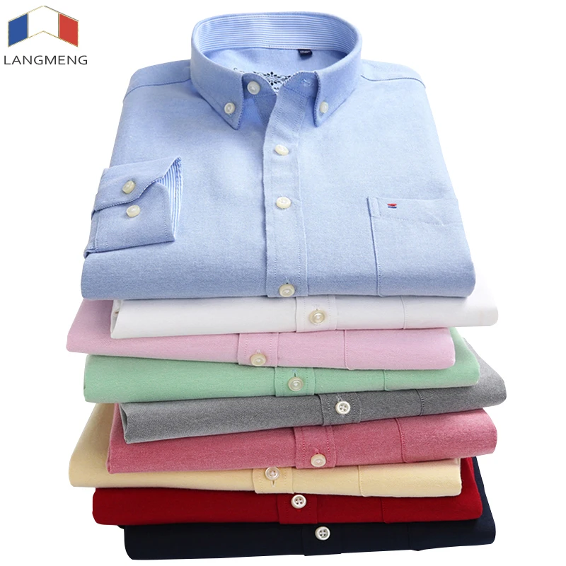 Beste Langmeng Nieuwe Aankomst 60% Katoen Heren Oxford Casual Shirts Lente 2018 Lange Mouwen Slim Fit Gestreepte Jurk Shirt Mannen Plus size 5XL