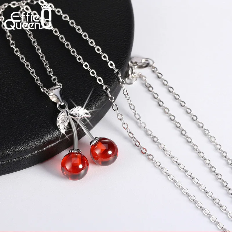 Effie Queen Real 925 Sterling Silver Necklaces with Red CZ Stone Cherry Pendant Fashion Jewelry Statement for Women BN03 - Image 4
