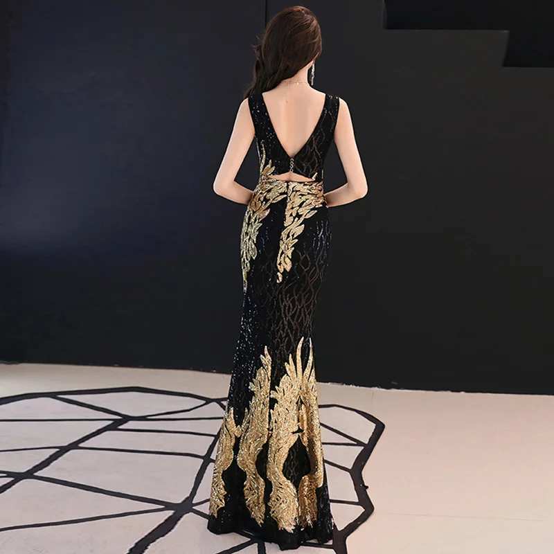 Женское платье с золотыми кристаллами, бисером и блестками, v-образный вырез, без рукавов, сексуальное коктейльное Клубное платье, роскошное элегантное платье для особых случаев
