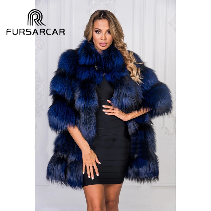 Новинка женские зимние шубы FURSARCAR из натурального Лисьего меха с меховым