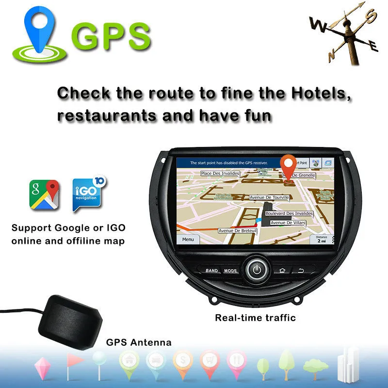 Excellent Android 7.1 Car Multimedia Player for Mini Cooper 2014 2015 with GPS Navigation USB AUX SD WiFi Auto Audio Video Stereo 2GBRAM 2