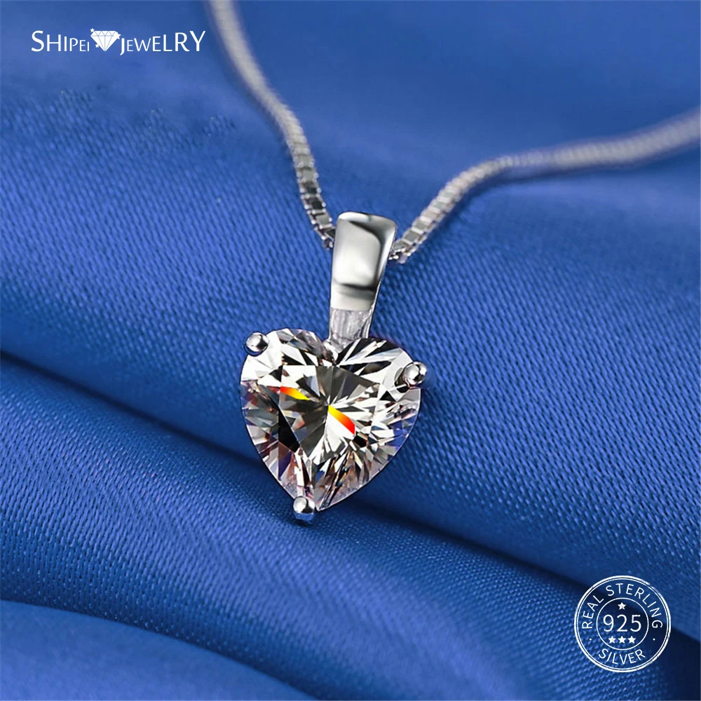 Shipei, ожерелье с подвеской в виде сердца для женщин, 925 пробы, серебряное ожерелье с муассанитом в виде сердца, вечерние ювелирные изделия для помолвки