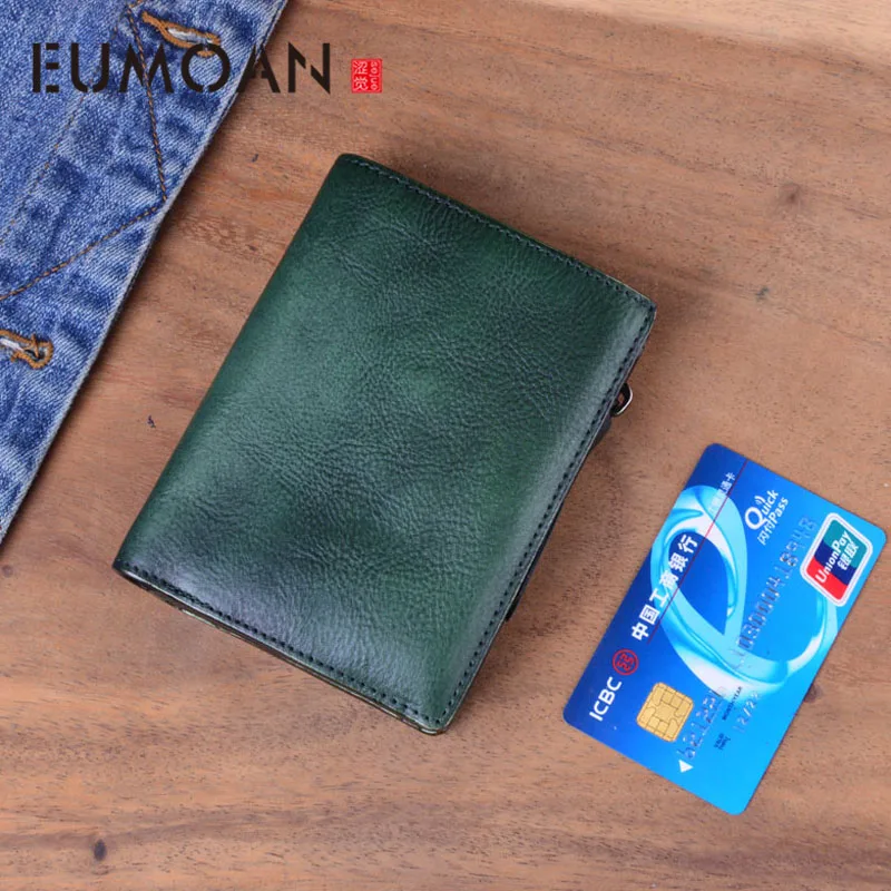 

EUMOAN Handmade wallet men's short paragraph vertical section soft leather men's wallet women's youth vegetable tanned leather r