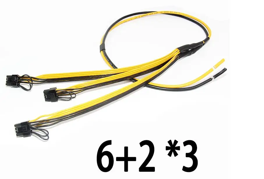 

100pcs Triple PCI-e PCIe 8pin 6+2pin Graphics Video Card Splitter Power Cable Cord for Bitcoin Litecoin RIG Miner 10AWG+16AWG