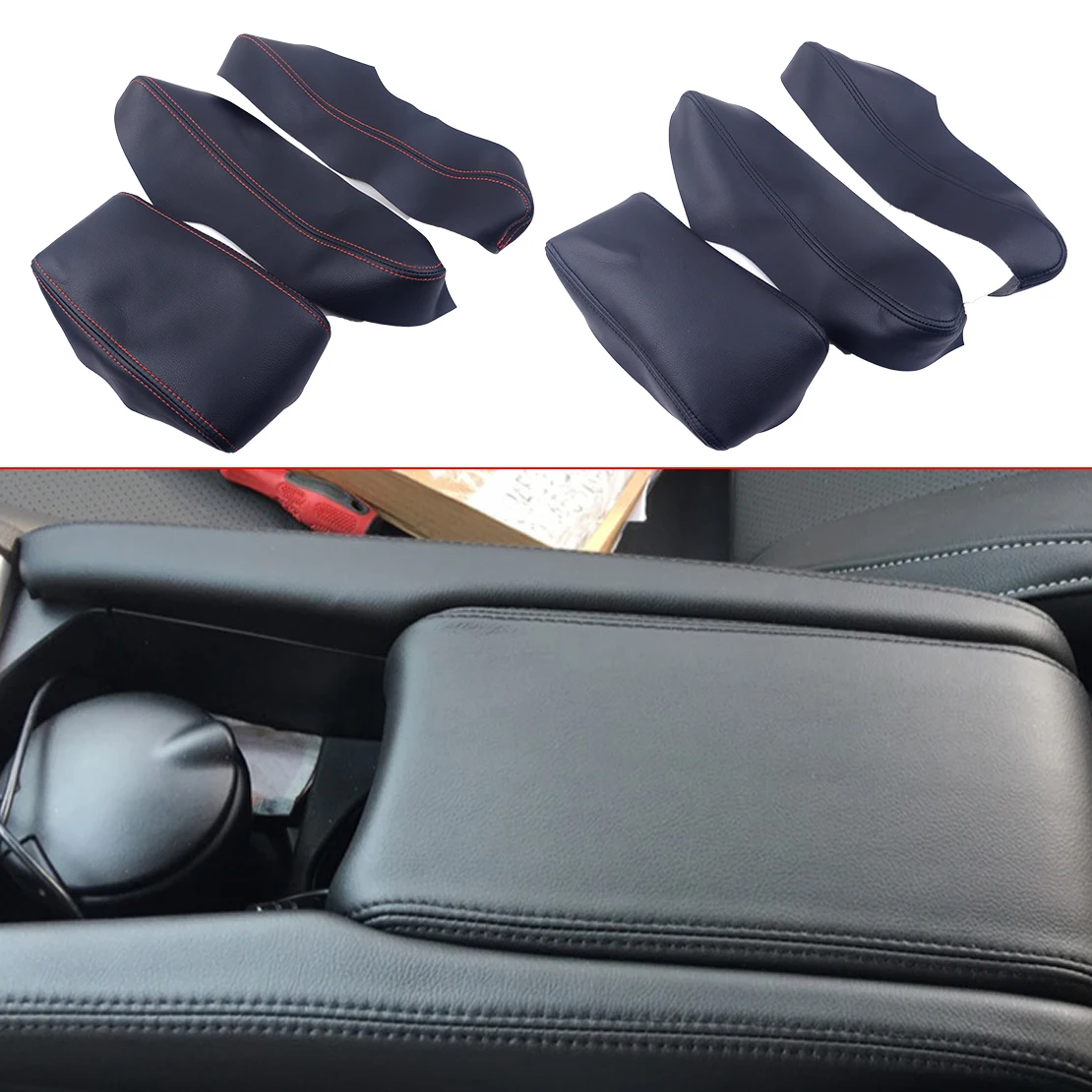 

CITALL 3pcs/set Car Auto Black PU Leather Center Door Panels Console Armrest Cover Trim Fit for Honda Civic 2016 2017