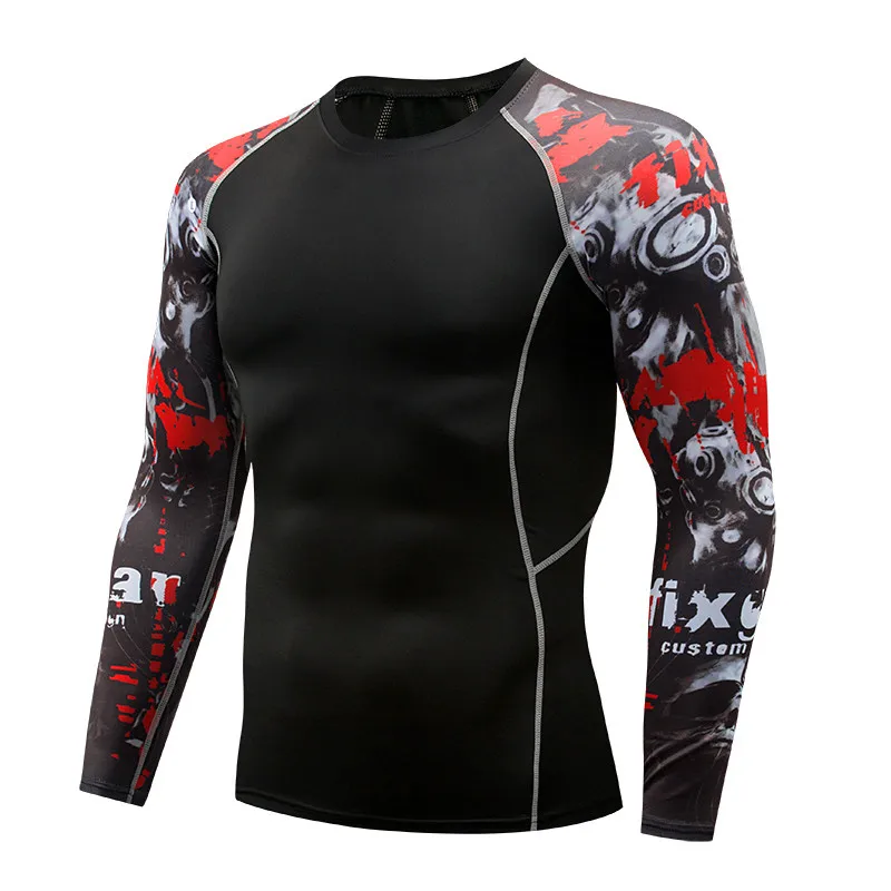 Мужские компрессионные рубашки 3D подростковые Трикотажные изделия с волком с длинным рукавом для велоспорта фитнеса мужские спортивные базовые слои ММА колготки Джерси брендовая одежда - Цвет: 119