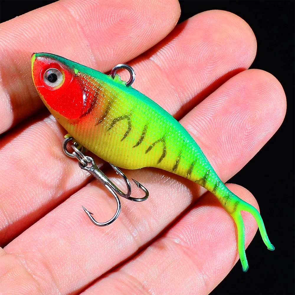 

1Pcs/Lot 3D Eyes Lead Fishing Lures With Y Tail Soft Fishing Lure Single Hook Baits artificial bait jig wobblers rubber 68mm/9g