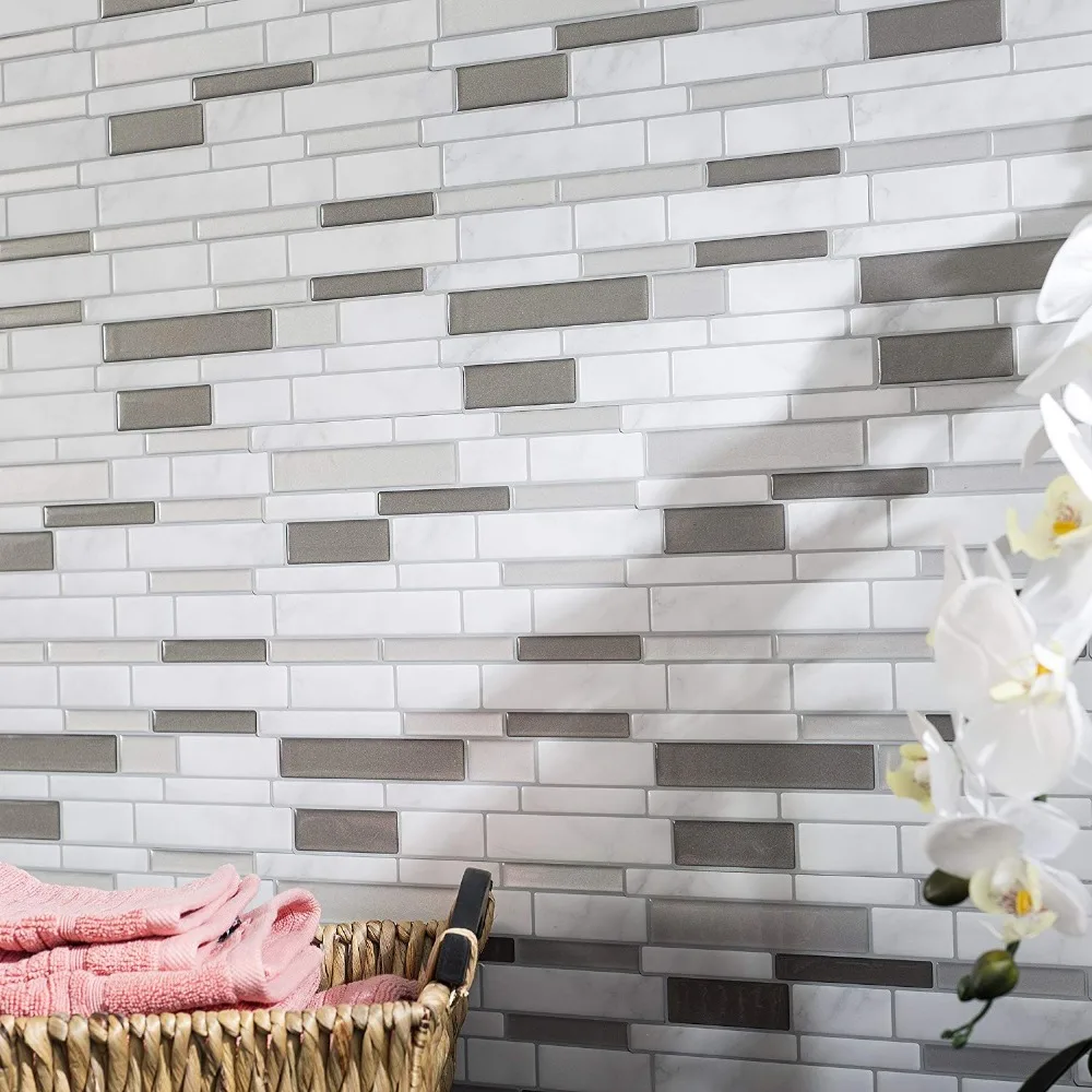 White Gray Marble Mosaic Shell And Stick Self Adhesive Wall Tile - White Gray Marble Mosaic Shell And Stick Self Adhesive Wall Tile