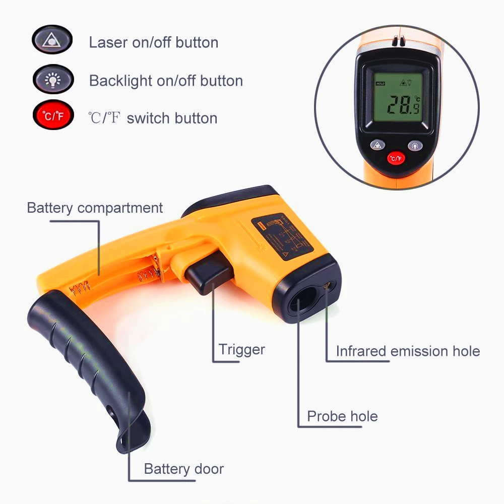 GM320 Цифровой Инфракрасный термометр профессиональный Бесконтактный температурный тестер ИК Температура Лазерный Пистолет устройство Диапазон-50 до 380C