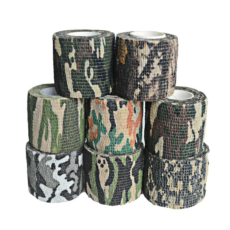 12 Rolls 5cm Elastic Non-woven Tape Tactical Camouflage Self-adhesive Bandage Waterproof Medical Wrap Tapes 8 Color Optional
