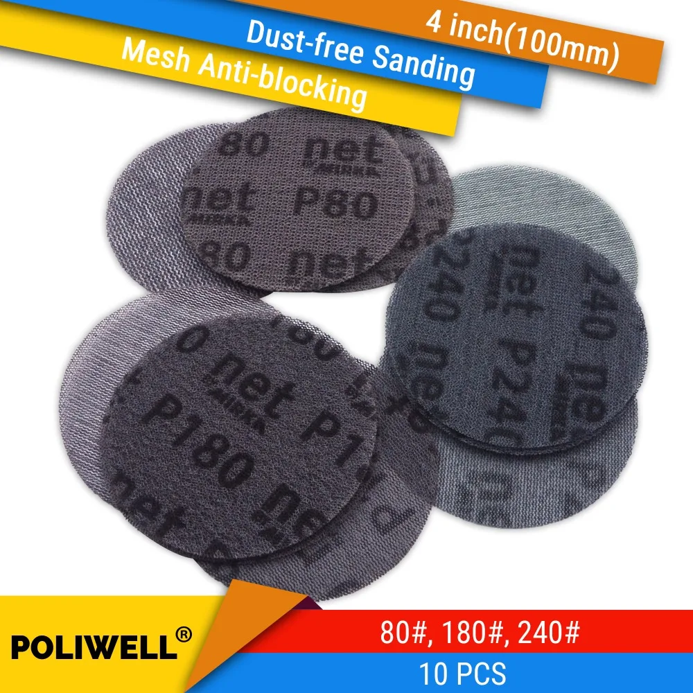 

10PCS 4 Inch(100mm) Mesh Dust-free Anti-blocking Hook&Loop Sanding Discs Abrasive Sandpaper for Metal Polishing, 80#/180#/240#