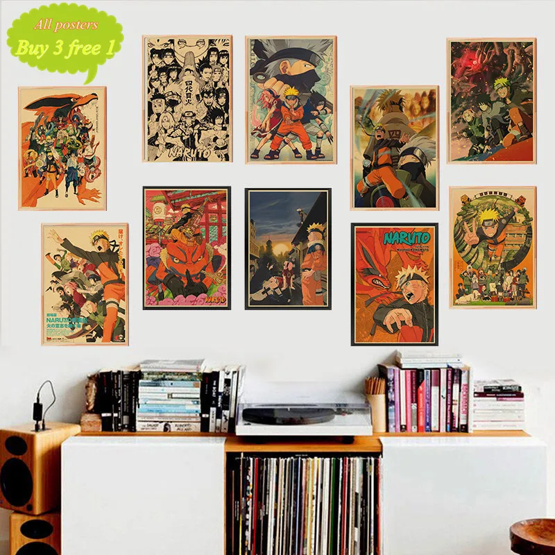 

Anime Naruto Vintage Cartoon Poster Bar Kids Room Home Decor Comics Naruto Retro Kraft Paper Painting